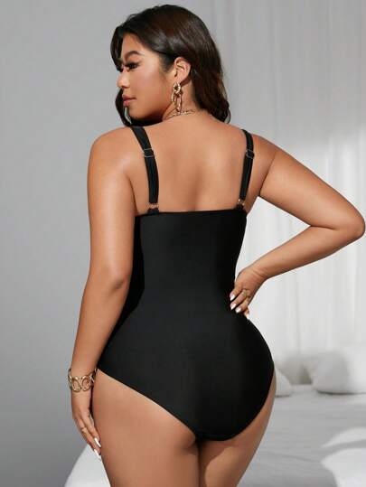 Swim SXY بدلة سباحة قطعة واحدة للنساء المقاسات الكبيرة مع حواف ملونة ونسيج شبكي مخترق لقضاء صيف ممتع في العطلات على الشاطئ