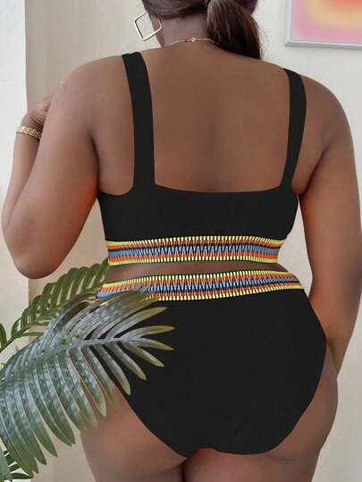 SHEIN Swim Curve مجموعة سباجيتي سترابليس توبات وسراويل السباحة موحد اللون ذات المقاسات الكبيرة للنساء، قطعتين، عصرية وكاجوال