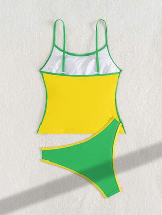 طقم تانكيني حريمي Swim SPRTY 2 قطعة/طقم ملابس سباحة نسائية مع علامات الحواف المتناقضة، بكامي والخطاف، للجزء العلوي مع بنطال قصير ، للأيام الصيفية والشاطئ والسباحة والأعياد