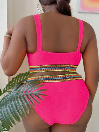 SHEIN Swim Curve 2 مجموعة بيكيني لربطة الكتف للسيدات ذوات المقاسات الكبيرة، لون أحادي، مريح وأنيق