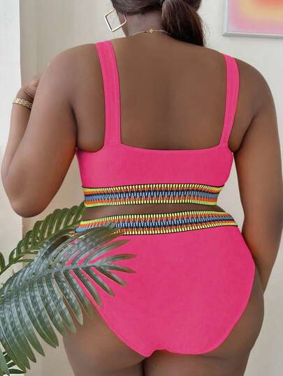 SHEIN Swim Curve 2 مجموعة بيكيني لربطة الكتف للسيدات ذوات المقاسات الكبيرة، لون أحادي، مريح وأنيق
