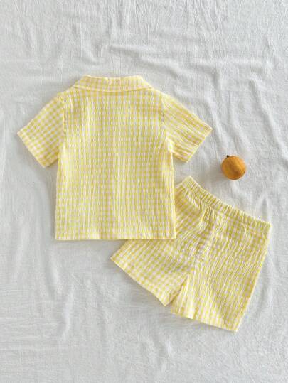 Vintaside Kids طقم بلوزة كاجوال ذات أكمام قصيرة بطبعة مربعات و شورت لطفل صغير ولد ، قطعتان