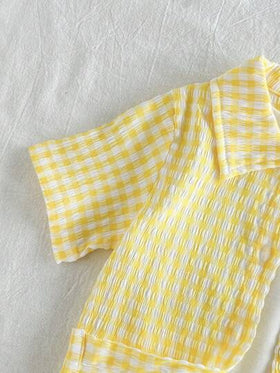 Vintaside Kids طقم بلوزة كاجوال ذات أكمام قصيرة بطبعة مربعات و شورت لطفل صغير ولد ، قطعتان