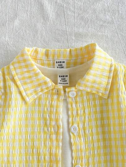 Vintaside Kids طقم بلوزة كاجوال ذات أكمام قصيرة بطبعة مربعات و شورت لطفل صغير ولد ، قطعتان