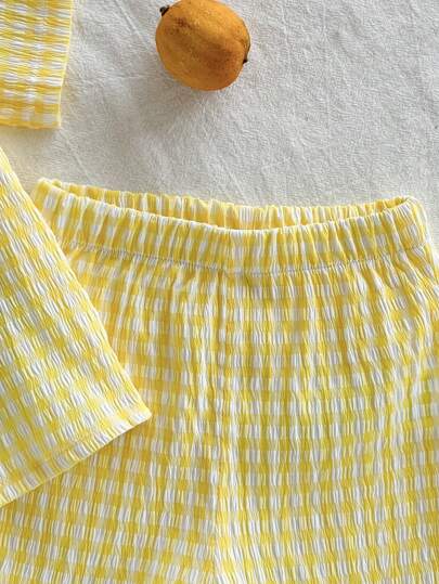 Vintaside Kids طقم بلوزة كاجوال ذات أكمام قصيرة بطبعة مربعات و شورت لطفل صغير ولد ، قطعتان