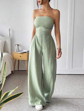 SHEIN EZwear بنطال أرجل واسعة وكاميسول ظهر مفتوح بلون صلب جذاب