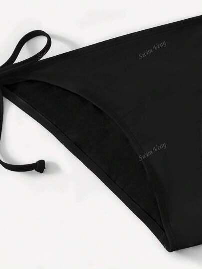 Swim Vcay مجموعة بكيني 2 قطعة من المنتج ذو لون أحادي بشكالة حلقة الرقبة والربطة خلفية لصيف شاطئ العطلات، 2025