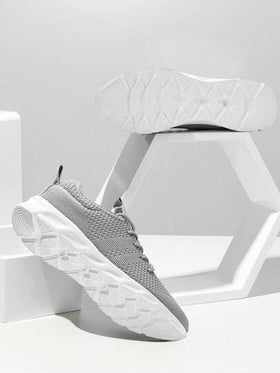 أحذية رياضية شبكية تنفس للرجال بنمط رباط مفتوح، أحذية تدريب للتنس وللمشي، مريحة وخفيفة للأحذية الرياضية، رمادي فاتح