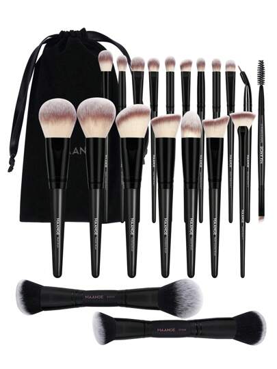MAANGE 20 قطعة مجموعة فرش مكياج ناعمة تشمل فرشاة بودرة، فرشاة أحمر الخدود، فرشاة concealer، فرشاة كونتور، فرشاة كونتور الأنف، فرشاة ظل العين، فرشاة صبغ، فرشاة الحواجب، فرشاة كحل العين، فرشاة الشفاه، فرشاة التفاصيل، مع حقيبة تخزين من القماش الأحمر...