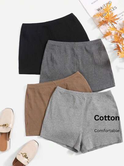 SHEIN EZwear 4 قطع من السراويل القصيرة الكاجوال والمحبوكة بتريكو فصلي