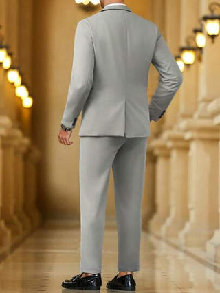 Manfinity Bizformal بدلة رجالية كاجوال قطعتين جاكيت وبنطلون ذات قصة يقة عالية وأحادية الصدر