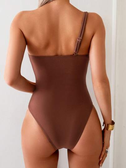 مايوه حريمي قطعة واحدة Swim Chiccia بدلة سباحة جديدة لإناث بقطعة واحدة، عاكسة للضوء، على طراز متقشف، منسدلة بشكل لطيف، مزينة بالتفاصيل المعدنية، بحزام رقبة