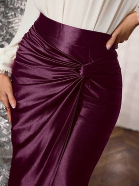 Modelyn تنورة قلم أنيقة للسيدات مُصنّعة من قماش مُضفّر مُرن من البيكيه منسوج، بتصميم ملفوف متوسطة الطول