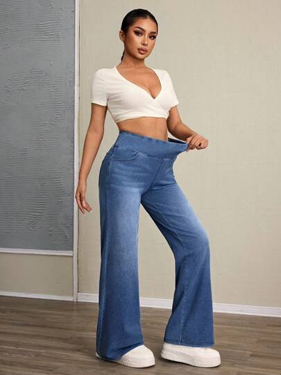 Flexra سراويل جينز كاجوال نسائية، بتصميم بسيط وعصري للارتداء اليومي