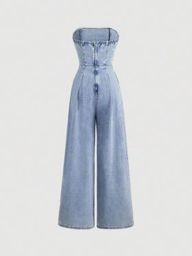 SHEIN MOD جمبسوت قصيرة بانديو جينز بسيطة للنساء، للاستخدام اليومي الكاجوال