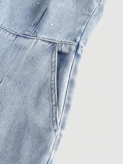 SHEIN MOD جمبسوت قصيرة بانديو جينز بسيطة للنساء، للاستخدام اليومي الكاجوال