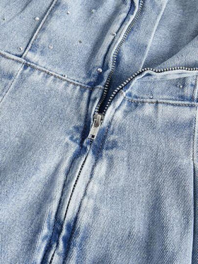 SHEIN MOD جمبسوت قصيرة بانديو جينز بسيطة للنساء، للاستخدام اليومي الكاجوال