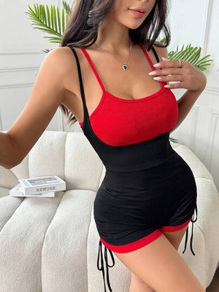 جمبسوت رياضية للنساء ذات لونين متباينين وحزام إغلاق للربط