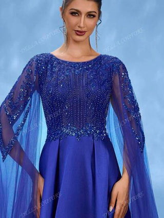 DELLA COUTURE فستان سهرة راقي مصنوع يدويًا مزين بترتر ملون ، ثوب رسمي أنيق مناسب للحفلات والسهرات والأعراس وغيرها من المناسبات الرسمية ، فستان سهرة كوكتيل ، فستان زفاف ، فستان لزوار الزفاف ، فستان سهرة