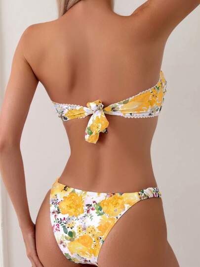 Swim Vcay ملابس سباحة نساء مطبوعة بطبعات الأزهار ذات كشكشات، بيكيني للإجازات والأنشطة السباحية