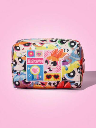 THE POWERPUFF GIRLS X  حقيبة مستحضرات تجميل مع طباعة جميلة لزهور الكرز والفقاعات والأقحوان، متوفرة وسهلة الحمل