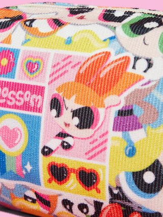 THE POWERPUFF GIRLS X  حقيبة مستحضرات تجميل مع طباعة جميلة لزهور الكرز والفقاعات والأقحوان، متوفرة وسهلة الحمل