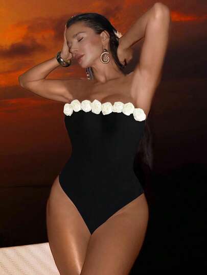 مايوه حريمي قطعة واحدة Swim Chiccia ملابس سباحة بقطعة واحدة عصرية للنساء مصنوعة يدويًا منتفشة بزخارف ثلاثية الأبعاد، ملابس شاطئية بوهيمية لعطلات الربيع والمهرجانات