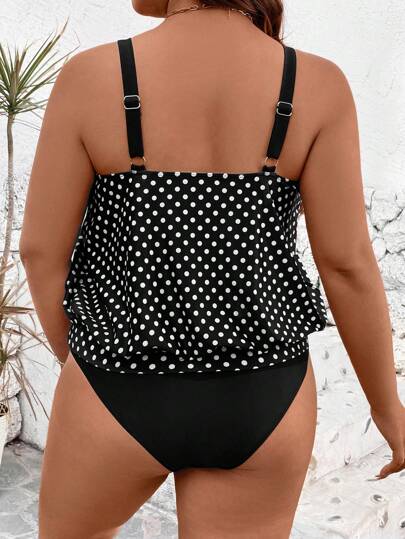 SHEIN Swim Lushore 2 قطعة لأحجام كبيرة من المرأة بطبعات زهور وحمالات سميكة ملابس علوية وبوشة مثلثة أسفل، ملابس سباحة تانكيني بفتحة ظهر للعطلات