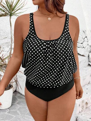 SHEIN Swim Lushore 2 قطعة لأحجام كبيرة من المرأة بطبعات زهور وحمالات سميكة ملابس علوية وبوشة مثلثة أسفل، ملابس سباحة تانكيني بفتحة ظهر للعطلات