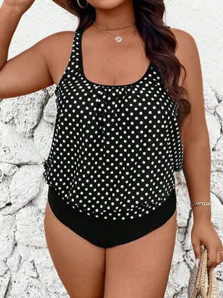 SHEIN Swim Lushore 2 قطعة لأحجام كبيرة من المرأة بطبعات زهور وحمالات سميكة ملابس علوية وبوشة مثلثة أسفل، ملابس سباحة تانكيني بفتحة ظهر للعطلات
