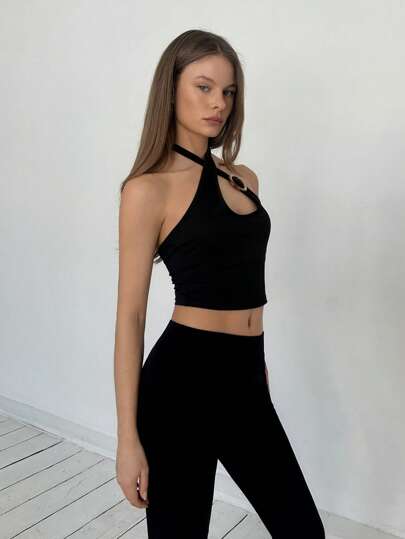 EZwear ملابس علوية أكمام بلا أكمام لون أحادي، بسيطة وأنيقة، مناسبة للصيف