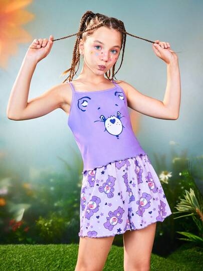بيجاما X Care Bears طقم بجامة من ملابس علوية كامي وشورت بطبعات نجوم وأشكال دببة جميلة للبنات المراهقات، أزياء نوم صيفية