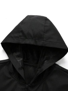 Manfinity Homme معطف رياضي طويل الأكمام بسحاب وقلنسوة للرجال، لون أحادي، للاستخدام اليومي والخارجي، معطف تكتيكي للرجال، للخريف