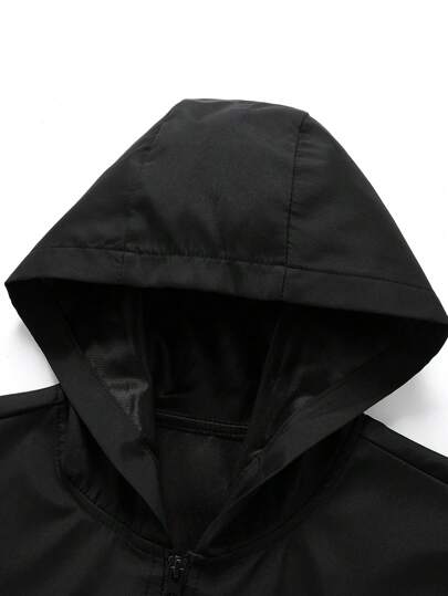 Manfinity Homme معطف رياضي طويل الأكمام بسحاب وقلنسوة للرجال، لون أحادي، للاستخدام اليومي والخارجي، معطف تكتيكي للرجال، للخريف