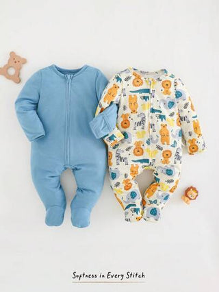 Cozy Pixies مجموعة مكونة من قطعتين للأطفال حديثي الولادة البنات والأولاد، رومبير طويل الأكمام برقبة مستديرة ناعم ذو طبعة قطط كرتونية مع وحدات قدم