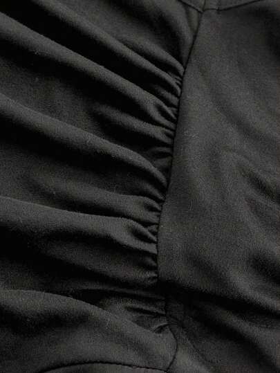 SHEIN MOD بدلة رمادية داكنة فضفاضة بخصر واسع وكشكشات للنساء، بسيطة وعصرية، قطعة واحدة
