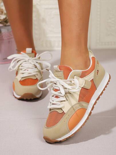 أحذية رياضية كاجوال منصة سميكة برتقالية للنساء