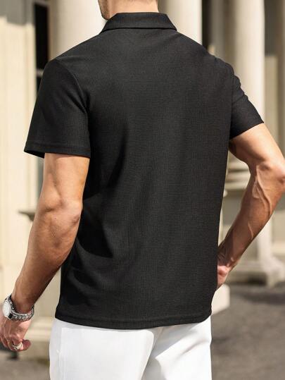 Manfinity Bizformal قميص بولو رجالي بأكمام قصيرة و رقبة على شكل حرف V ،قطعة لموسم الأعمال الرسمية