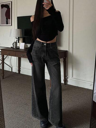 DAZY سراويل جينز نسائية بتصميم مريح مرتخية واسعة الساق ، بنطلون جينز كاجوال