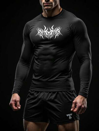 Manfinity Sport Corelite تي شيرت رياضي بأكمام رجلان مطبوع بألوان متباينة للرجال
