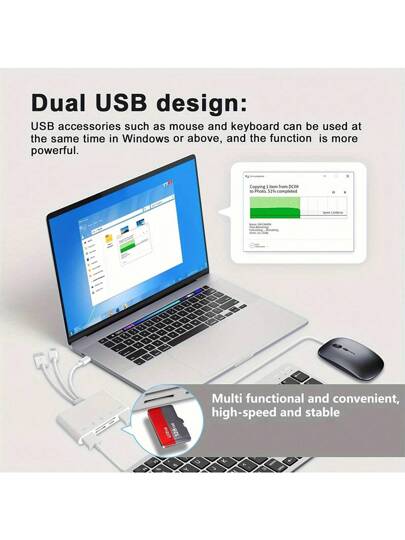 1-5 في 1 قارئ كاميرا وبطاقة، قارئ عالمي سهل التركيب، فتحات SD/TF وUSB3.0/نوع-C/Lightning OTG، محول تخزين متعدد للكاميرا USB متوافق مع آي فون/آي باد/أندرويد
