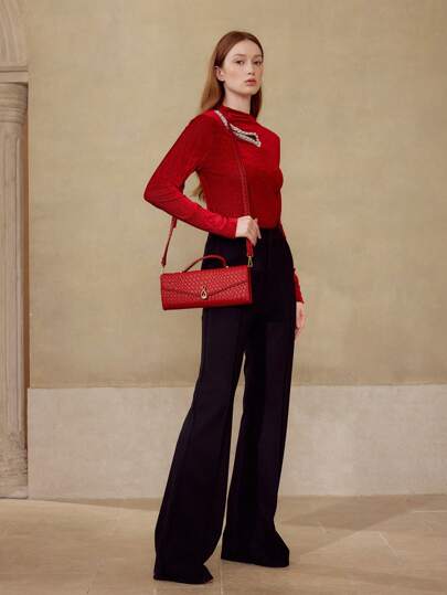 MOTF PREMIUM حقيبة نسائية أنيقة ذات ملمس مطبوع بارز وسهيلة الحمل، مناسبة للتنقلات والهدايا بمناسبة عيد الحبرمضان