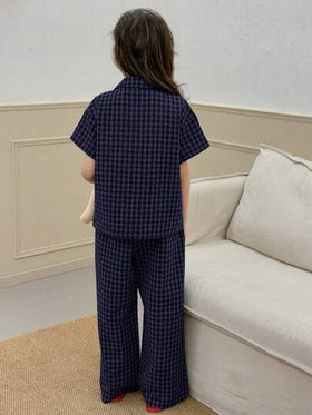 Dazy Kids طقم بيت/ملابس منزلية لفتيات المراهقات، أكمام قصيرة، طباعة مربعات وأنماط تطريز، مناسب للربيع والصيف رمضان