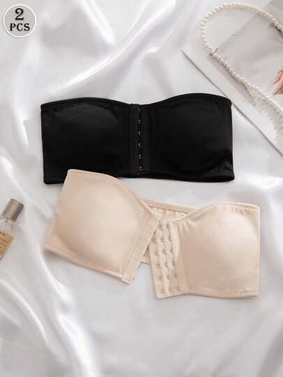 Shein Underwear&Sleepwear Basics مجموعة 2 قطعة من صدرية المرأة ذات الدعامة والإغلاق الأمامي، متعددة الألوان