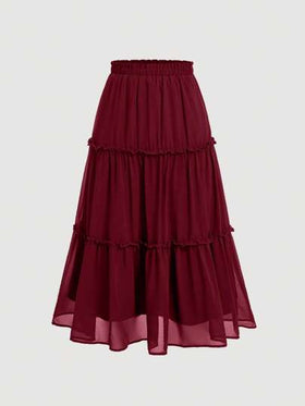 SHEIN MOD تنورة بوهيمية طويلة ذات خصر حقيبة ورق مزركشة بالكشكشة والشرائط