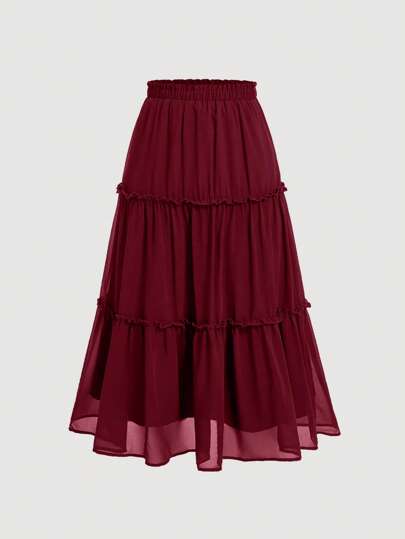 SHEIN MOD تنورة بوهيمية طويلة ذات خصر حقيبة ورق مزركشة بالكشكشة والشرائط
