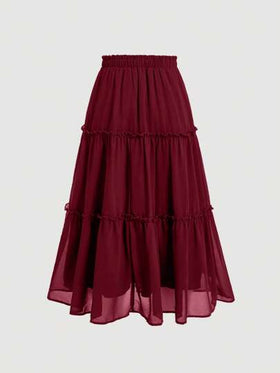 SHEIN MOD تنورة بوهيمية طويلة ذات خصر حقيبة ورق مزركشة بالكشكشة والشرائط