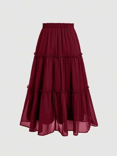 SHEIN MOD تنورة بوهيمية طويلة ذات خصر حقيبة ورق مزركشة بالكشكشة والشرائط