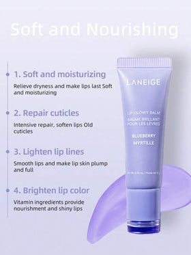 Laneige بلسم كوري 10جم للشفاه، شفاف ومرطب وخفيف الوزن ، مرمم ومحمر بزبدة الشيا لتغذية الشفاة الجافة، مكياج كوري، توت أزرق