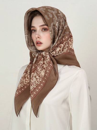 وشاح مربع مطبوع بنمط البيزلي للنساء مقاس 90*90 سم، وشاح وعصابة رأس متعددة الاستخدامات للخارج، إكسسوار شعر أنيق، مثالي لأناقة الخريف/الشتاء